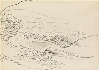 CHARLES BURCHFIELD Two pencil landscape drawings.